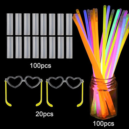 LOMIMOS Glow Sticks Party Pack,100 Glow Sticks(8") 20 Eye Glasses Glow in The Dark Party Supplies with Connectors for Bracelets Necklaces Kids