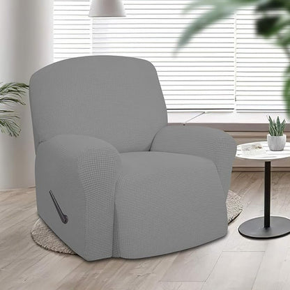 Easy-Going Oversized Recliner Stretch Sofa Slipcover Sofa Cover 1 Piece Furniture Protector Couch Soft with Elastic Bottom Kids,Polyester Spandex Jacquard Small Checks(Oversize Recliner,Light Gray)