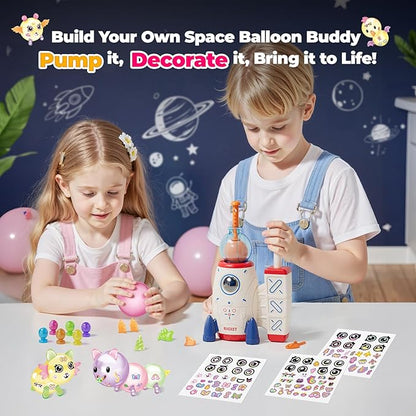 PINSHILE DIY Space Magic Balloon Craft Kit, Sticker Decorated Balloons Toy for Kids, Rocket Air Pump Fun with Balloon Monster Pals, DIY Creative Activity, Birthday Gifts for Girls Boys Ages 3+