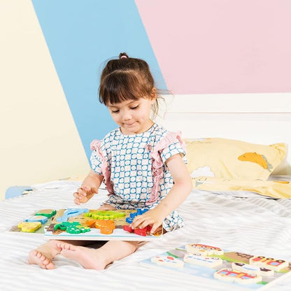 Wooden Chunky Puzzles Set - Dinosaurs, Vehicles and Pets Animals Wooden Puzzles Preschool Early Learning Toy Gift for Kids Toddlers 1-3