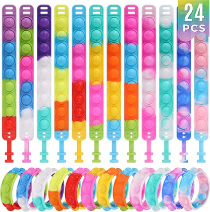 Kids Party Favors Pop Fidget Toys Bulk Its 24 Packs Fidget Bracelet It Birthday Party Favors for Kids Goodie Bags Stuffers Classroom Prizes Poppers Valentines Gifts for Students Girls Boys Cheap