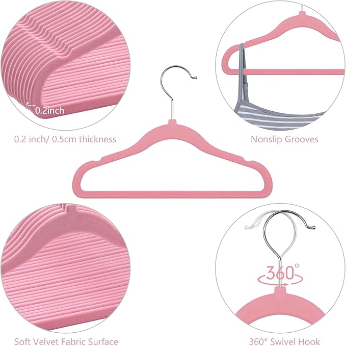 GoodtoU Kids Velvet Hangers,30 Pack Baby Hangers for Closet Non Slip Velvet Clothes Hangers Coat Hangers for Toddler Children Infant Hanger (Pink 30Pack)