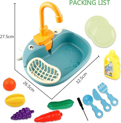 Ruibytree Play Kitchen Sink Toy, Water Toys for Kids with Electronic Dishwasher, Pretend Play Utensils Accessories and Play Cutting Food for Boys and Girls (Cute Cows)