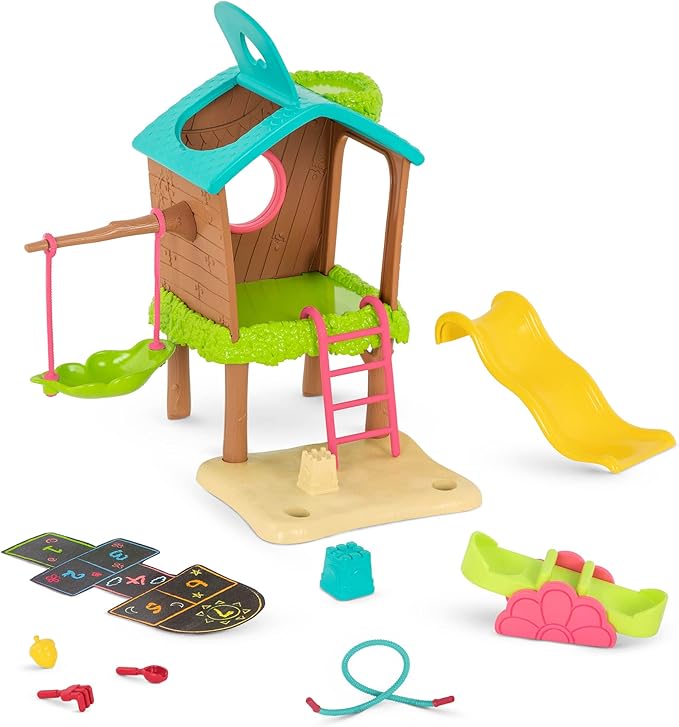 Li’l Woodzeez – 11 Pcs Tree House Playset for Doll Figures – Playhouse Playset with Ladder, Swing & More Accessories – Pretend Play Toy for Kids Age 3+