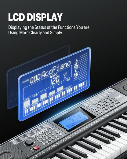 Donner 61 Key Keyboard Piano, Electric Piano Keyboard Kit with 249 Voices, 249 Rhythms - Includes Piano Stand, Stool, Microphone, Gift for Beginners, Black (DEK-610S)