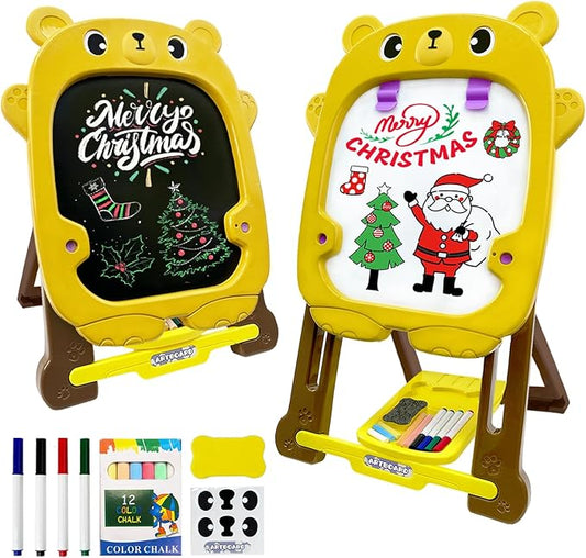 Kids Easel for Toddlers with Chalk Board and Dry Erase Easel, Easel for Toddlers Ages 2-4 & 5-8, Educational and Popular Gift Toys for Girls and Boys, Back to School Gifts for Students