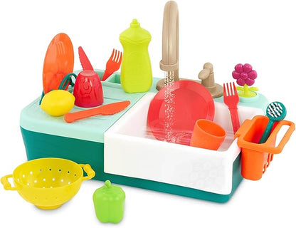 B. toys- Splash-n-Scrub Sink- Pretend Play Color Changing Playset – Toy Kitchen Sink – Faucet & Running Water, Dishes, Play Food- 3 Years + (15 Pcs)