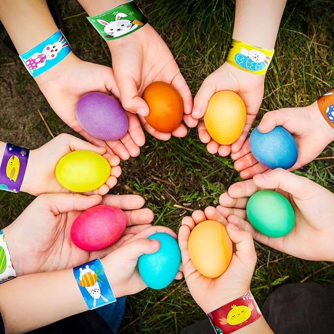 54Pcs Easter Slap Bracelets, Easter Basket Stuffers, Easter Egg Fillers, Easter Egg Hunt Event, Party Favors for Kids, Classroom Prizes Boys Girls School Supplies