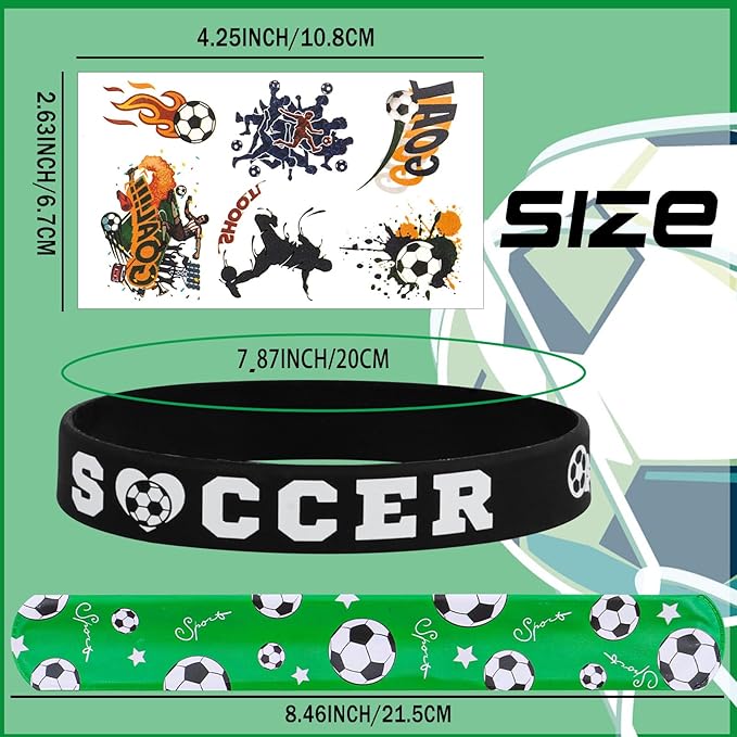 60PCs Soccer Party Favor Soccer Silicone Bracelet Soccer Slap Bracelet Tattoos for Sports Themed Birthday Party Decor Goodie Bag Fillers(Soccer)