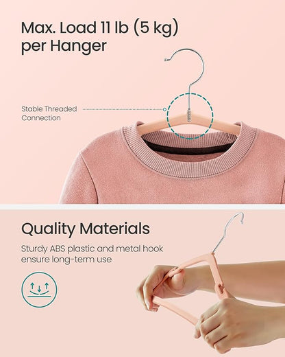 SONGMICS Baby Hangers 50 Pack, 11 x 6.9 Inches, Kids Hangers for Closet, Non-Slip Velvet Hangers, Childrens Hangers, Space-Saving Clothes Hangers, Wide Shoulder Notches, Coral Pink UCRF037R01