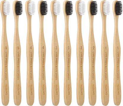 Bamboo Toothbrushes Soft Bristles, Biodegradable Eco-Friendly Toothbrush 10 Pack, BPA Free Charcoal Bamboo Tooth Brush, Organic, Natural, Green and Compostable Tooth Brushes