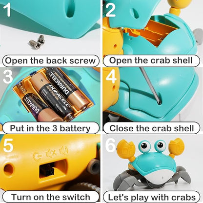 Pbooo Crawling Crab Baby Toy, Interactive Walking Dancing Moving Crab Toy (Infrared Sensing) 3-6 6-12 Months, Toddler Learning Tummy Time Crab, Infant Music Sensory Birthday Gifts