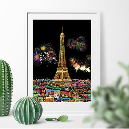 Georgie Porgy Scratch Paper Art A4 Set for Kids Adults Magic Rainbow Scratch Postcards Boards for DIY Arts and Crafts Kits Christmas Birthday Gift with Scratching Tools Kit (Beauty+Fireworks City)