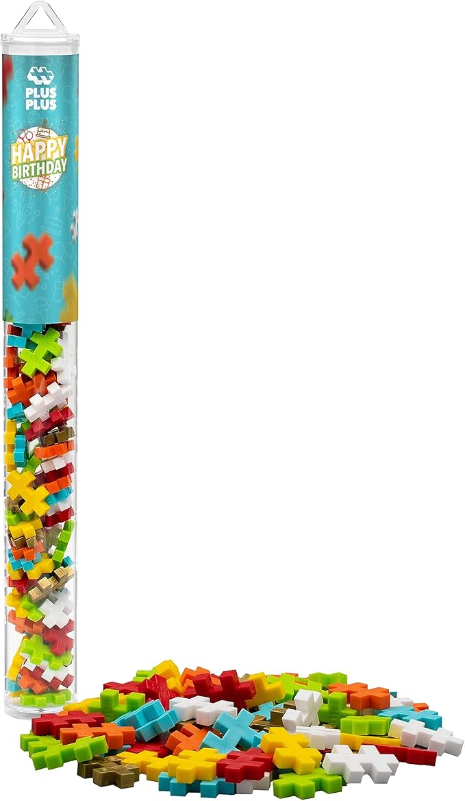 PLUS PLUS 70 Piece Interlocking Building Blocks for Kids, Open Ended Connecting Toys, STEM Bin Classroom Mini Manipulatives - Birthday Mix Play Tube