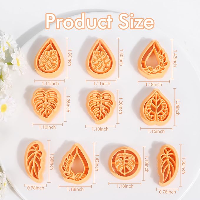 Puocaon Tropical Leaf Polymer Clay Cutters - 10 Pcs Monstera Leaves Clay Earrings Making Kit Botanical Plant Stud Cutters for Earrings Jewelry Making