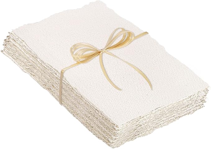 25 Sheets Watercolor Paper, 300 GSM Deckled Edge Paper 2 x 3.5 inch Rough/Textured Handmade Paper Cotton Paper White Textured Paper for Watercolors, Wedding Invitations, Cards, Crafts