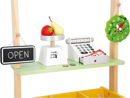 Janod - Children's Merchant Farm Market - Imitation Game for Children - 32 Accessories - Develops Imagination - FSC Wooden Toy - Water Painting - Suitable for Ages 3 and Above - J03322