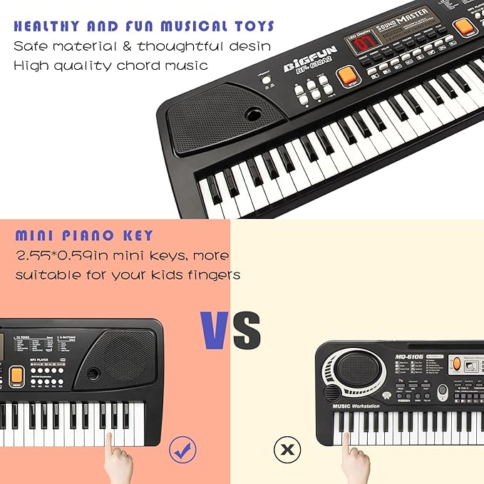Raimy Piano Keyboard for Beginners, 61 Keys Portable Electronic Digital Piano with Microphone, Learning Educational Music Keyboard Piano for Kids Gifts Toys for Boys Girls Toddlers (Black)