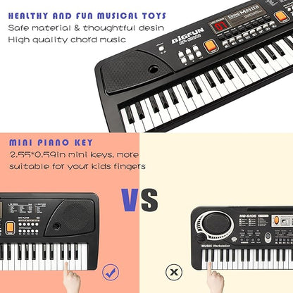 Raimy Piano Keyboard for Beginners, 61 Keys Portable Electronic Digital Piano with Microphone, Learning Educational Music Keyboard Piano for Kids Gifts Toys for Boys Girls Toddlers (Black)