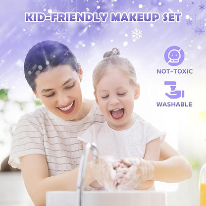 GirlsHome Kids Makeup Set for Girl 56 Pcs Washable Real Cosmetic, Non-Toxic Frozen Toys Toddler Makeup Kit, Frozen Princess Dress up Kit Christmas & Birthday Girl Gift for 3-12 (Frozen Purple)