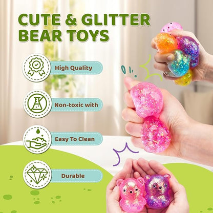 24 Pack Bear Stress Squishy Ball，Fidget Taba Squishy Toys for Kids ，Sugar Filled Gummy Stress Cube, Bear Toys Squeeze Balls for Party Favors, Classroom Prizes ,Goodie Bags Stuffer