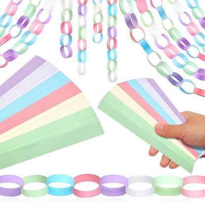 Lincia 600 Sheet Paper Chain Garland Strips 1x8 Inch with Double Sided Tape, DIY Construction Paper Chains for Birthday Wedding Holiday Party Decorations, Crafts Supplies (Morandi Color)