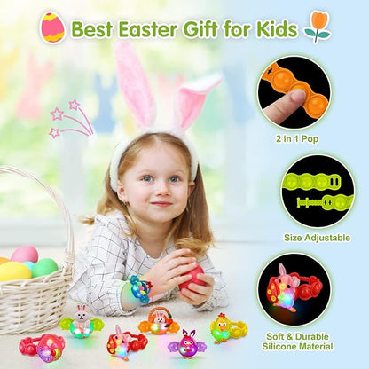 NPET LED Light Up Bracelets 10 Packs Easter Party Favors for Kids, Pop Fidgets Bracelets Glow in The Dark Egg Fillers Goody Bag Stuffers for Kids Boys Girls Glow in the Dark Bracelets