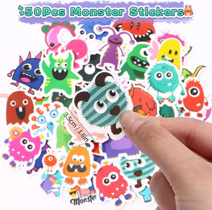 98Pcs Monster Party Favors Birthday Supplies for Kid Monster Drinking Straw Luminous Tattoo Sticker Keychain Slap Bracelet Sticker Pinata Filler Goodie Bag Stuffer Monster Birthday Party Supplies