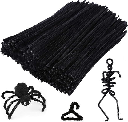 Caydo 200 Pieces Halloween Black Pipe Cleaners Craft Chenille Stems Bulk for Kids DIY Art Creative Crafts and Halloween Decoration (12 Inch x 6 mm)