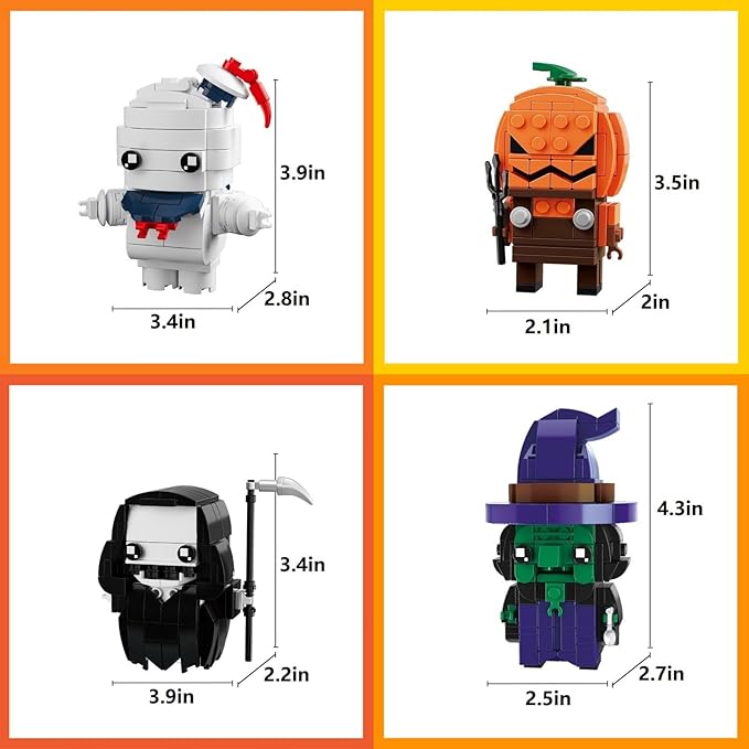 Horror Figure Building Set, Halloween Ghost, Jack-O'-Lantern, Wicked Witch & Grim Reaper Building Blocks Compatible with Lego, Home Decor Toy for Fans (530 PCS)