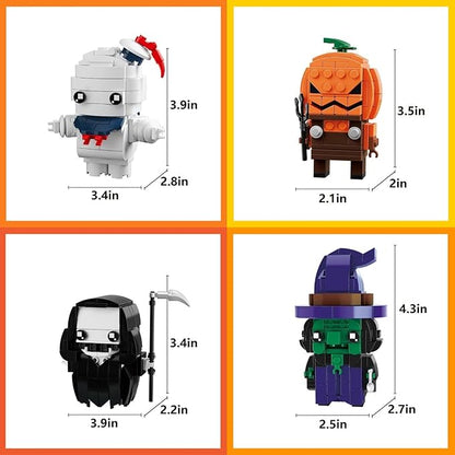 Horror Figure Building Set, Halloween Ghost, Jack-O'-Lantern, Wicked Witch & Grim Reaper Building Blocks Compatible with Lego, Home Decor Toy for Fans (530 PCS)