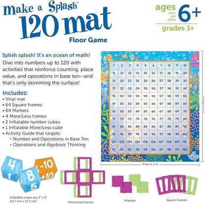 Learning Resources Make a Splash 120 Mat Floor Game, Addition/Subtraction - 136 Pieces, Ages 6+ Math Games for Kids, Educational Games