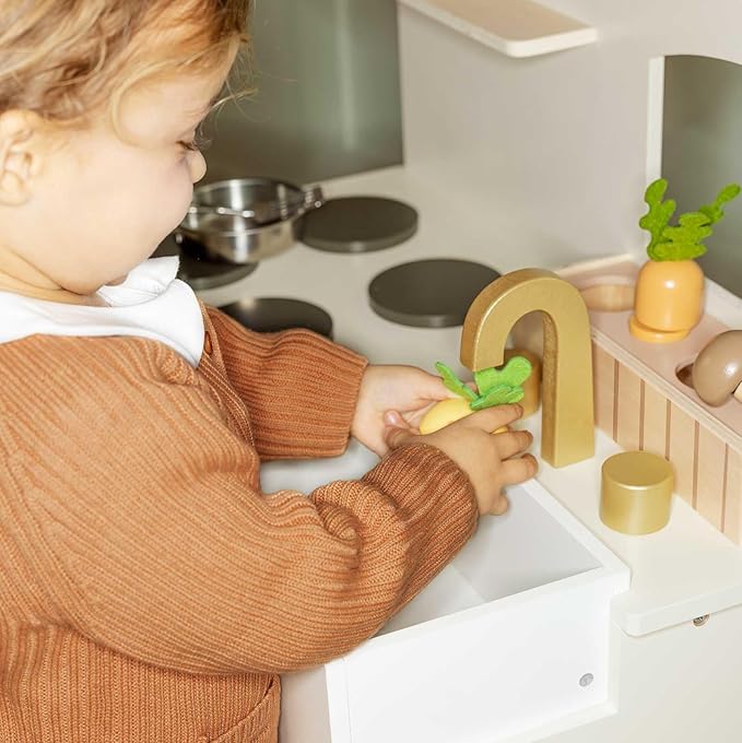 Tiny Land Play Kitchen, Kids Kitchen Playset, Toddler Kitchen with Cutting Food Set, Wooden Kitchen Sets for Kids, Best Gift for Girls and Boys