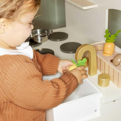 Tiny Land Play Kitchen, Kids Kitchen Playset, Toddler Kitchen with Cutting Food Set, Wooden Kitchen Sets for Kids, Best Gift for Girls and Boys