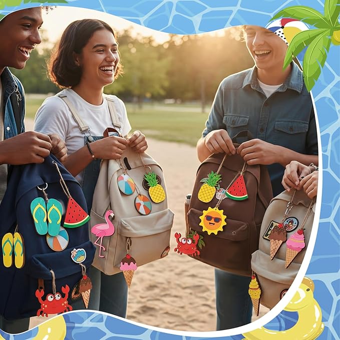 Saypacck 24 Pcs Summer Beach Party Favors Wooden Painting Craft Kits Birthday Party Supplies with Organza Bag for Goodie Bags Fillers Adult Thank You Gifts