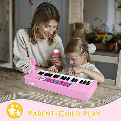 Amy&Benton Birthday Gift for 3 4 5 6 7 Year Old Girls Piano Toy with Stood for Girls 3-5 Pink Music Keyboard Toy 37 Keys with Chair