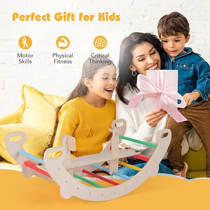 HONEY JOY Wooden Rocking Climbing Arch, 4-in-1 Montessori Kids Arch Rocker Climber Ladder for Rocking Horse, Children Indoor Outdoor Gym Learning Playset, Playground Climbing Toys for Toddlers Gift
