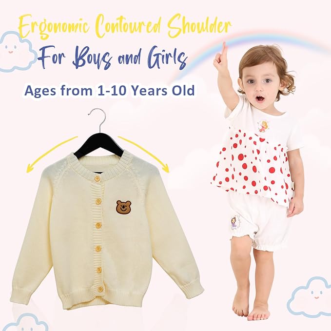 FairyHaus Kids Wooden Hangers 20Pack Black, 12.8 Inch Baby Wooden Hangers for Closet, Anti-Rust 360° Swivel Hook, Notches & Smooth Finish, Natural Solid Wood Childrens Hangers for Clothes