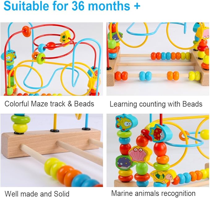 Timy First Bead Maze Roller Coaster Wooden Educational Circle Toy for Toddlers
