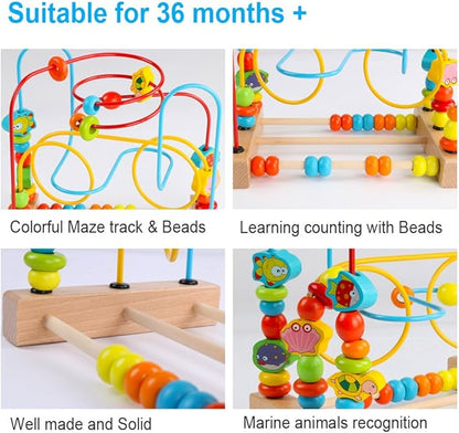 Timy First Bead Maze Roller Coaster Wooden Educational Circle Toy for Toddlers