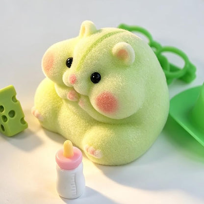 Handmade Taba Squishy Hamster Toy, Cute Squishy Hamster Fidget Toy, Soft Silicone Mochi Furry Toy, Stress Relief Gift for Adults & Kids, Sensory Anxiety Plushie (Green)