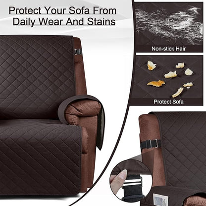 KinCam 100% Waterproof Recliner Chair Cover, Reclining Couch Covers for Pets, Dogs, Recliner Couch Slipcover Furniture Protector with Elastic Straps for Kids(30", Chocolate)