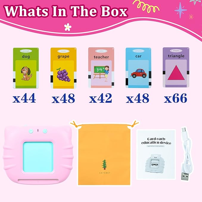 QuTZ ABC Learning Flash Cards for Toddlers 2-4, Autism Toys, Speech Therapy Educational Talking Sight Words Kindergarten Boys and Girls, 248 Pink