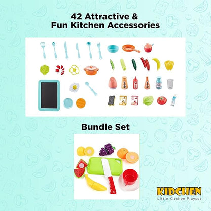 Kitchen Play Set with Accessories- Mini Kitchen Set with Realistic Light Sound Steam Simulation- Indoor Games Cooking Playset with Water Outlet- Toys for Toddlers Children & Girls