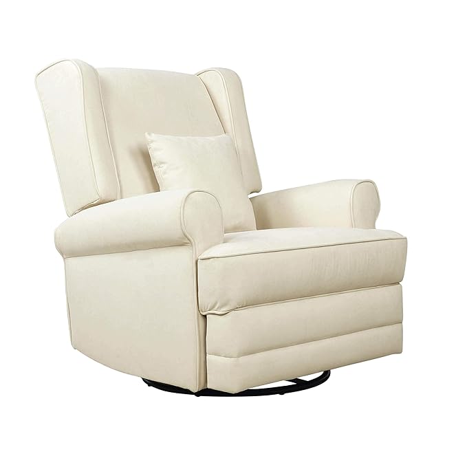 Melbourne Upholstered Seating Wing Back Glider Swivel, Nursery Glider Chair in Shell, Greenguard Gold Certified Modern Nursery Recliner with a Bonus Pillow, Tool-Free Assembly, Easy to Clean