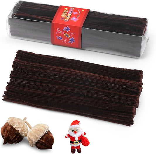 LOKUNN Pipe Cleaners, 200 Pcs Dark Brown Pipe Cleaners Craft Set, Solid Color Chenille Stems, DIY Arts and Crafts with Adhesive Eyes and Storage Box, Christmas Halloween Decoration Art Supplies