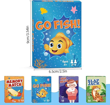 Card Games Go Fish,Old Maid,Slap Jack and Memory Match-4 Decks in 1 Pack,Classic Card Games for Kids Toddlers,Fun Kids Games for Family Party Game Night,Stocking Stuffers Gifts for Boys and Girls
