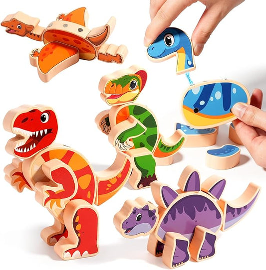 INIFEIDALA Wooden Magnetic Take Apart Dinosaur Building Blocks, Build Your Own Dinosaur Playset, STEM Montessori Educational Toy for Fine Motor Skills, Birthday Gift for 3-6 Year Old Boys Girls