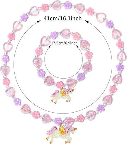 Todder Girls Jewelry Set,Girls Unicorn Necklace Ring Set,Girls Love Necklace Party Favors little Girls Pretend Dress up Play Jewelry,Children Unicorn Ring