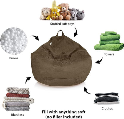 Bean Bag Stuffed Animal Storage Or Cover | No Filler | Extra Large | for Adults Or Kids | Double Stitched | Durable Zipper | Premium Microsuede
